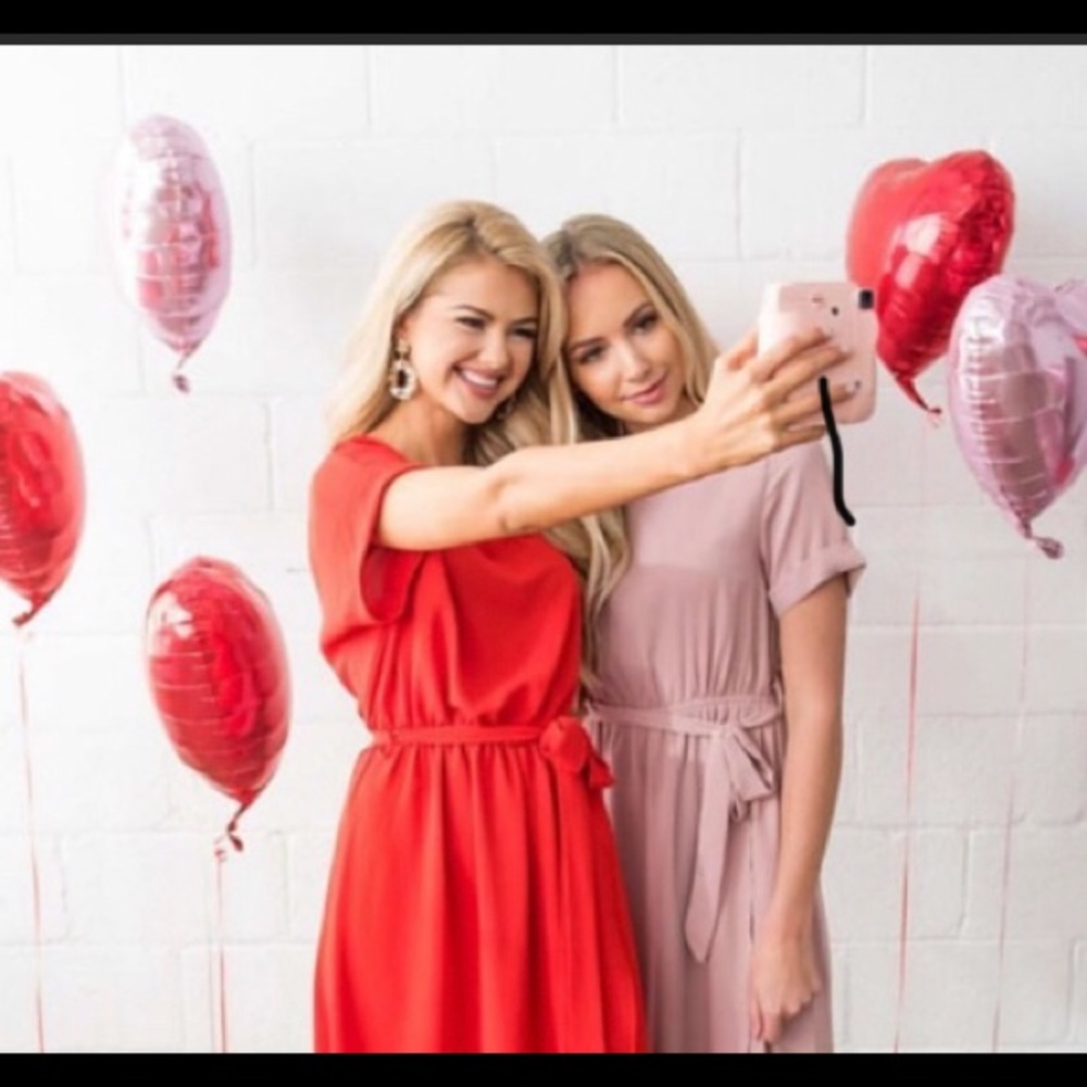 Red coral watermelon boatneck belted mini dress
